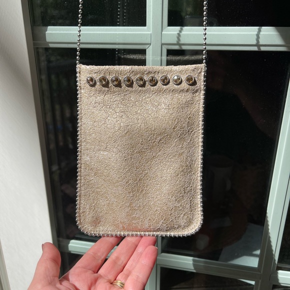 LEATHEROCK | Crossbody Tan Metallic Sparkly Swarovski Crystals 5x7 Evening Bag - Picture 6 of 8